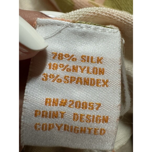 Tori Richard Kimono Sweater Green Pink Floral Hawaiian Silk Blend Size M - Picture 5 of 7